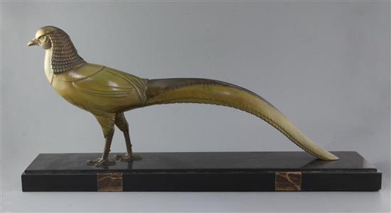 Demétre Chiparus (1886-1947). An Art Deco patinated bronze model of a pheasant, 29.5in.